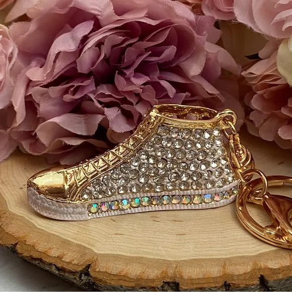 Gold Hightop Sneaker with Silver Crystals Keychain Charm - Picture 5 of 12